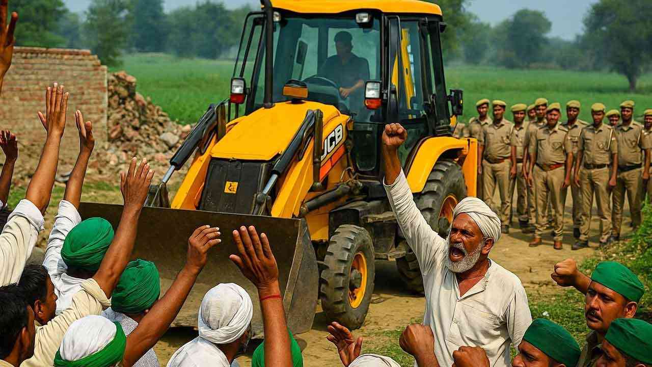 ग्रेटर नोएडा में किसानों का प्रबल विरोध: बुलडोज़र के आगे डटकर रोकी अतिक्रमण कार्रवाई