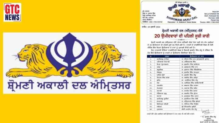 ਵਿਧਾਨ ਸਭਾ ਚੋਣਾਂ ਤੋਂ ਪਹਿਲਾਂ ਸ਼੍ਰੋਮਣੀ ਅਕਾਲੀ ਦਲ ਅੰਮ੍ਰਿਤਸਰ ਵੱਲੋਂ ਵੱਡਾ ਐਕਸ਼ਨ,  20 ਉਮੀਦਵਾਰਾਂ ਦੀ ਪਹਿਲੀ ਸੂਚੀ ਜਾਰੀ, ਇਨ੍ਹਾਂ ਆਗੂਆਂ ਨੂੰ ਉਤਾਰਿਆ ਮੈਦਾਨ ‘ਚ….