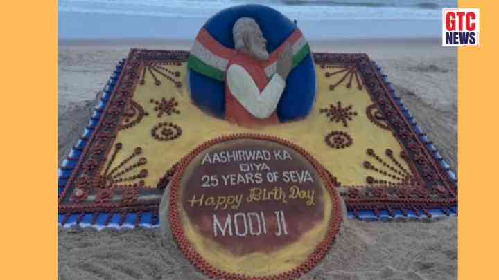 Sudarsan Pattnaik creates 25-foot sand art with 2,500 diyas for PM Modi’s 76th birthday